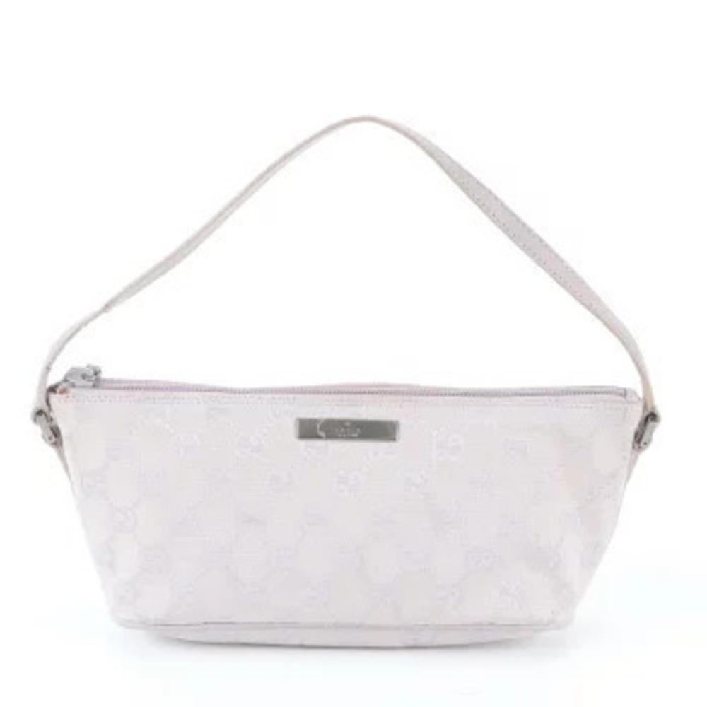 Gucci Abbey GG Canvas Leather Pouch 2Way Shoulder Bag White